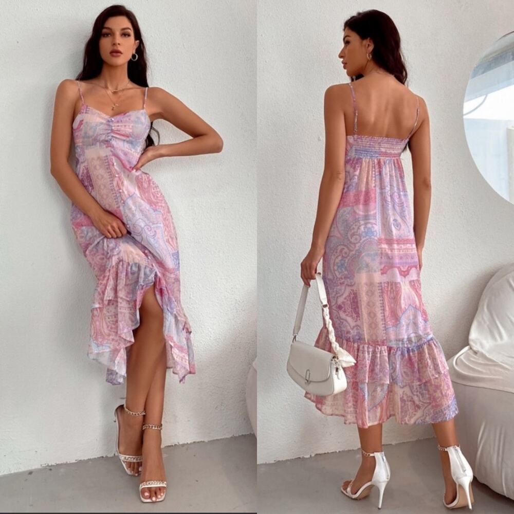 NWT Zara Pink Paisley Cami‎ Mini Dress